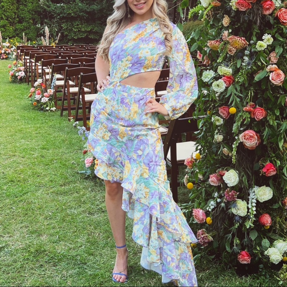 One shoulder Floral Long Ruffle Dress
